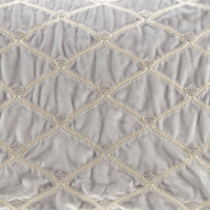 Oblong decor pillow silver 22x15in by HouseOfZazla with cream braided lattice trim on Tampa Home & Garden Store