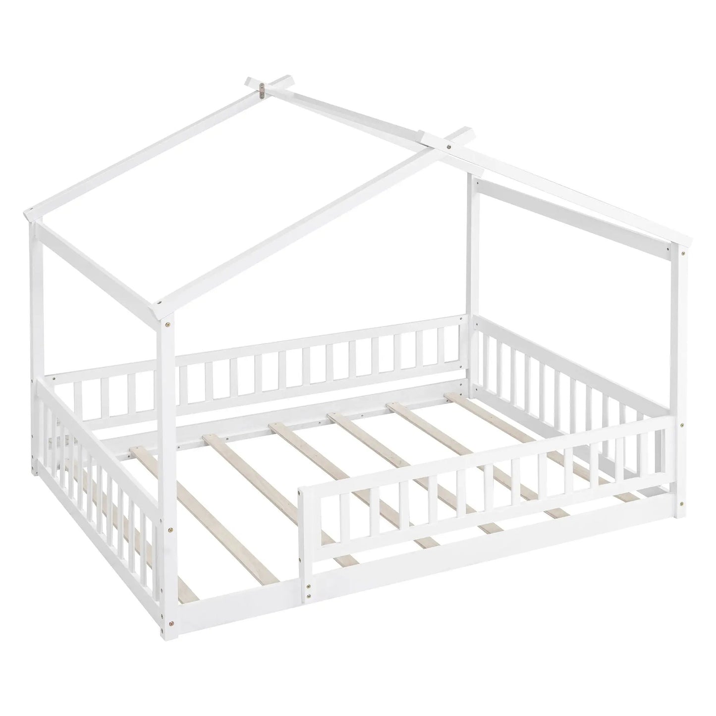 Bed House Bed Frame With Fence white wood canopy bed frame with slatted sides on Tampa Home & Garden Store