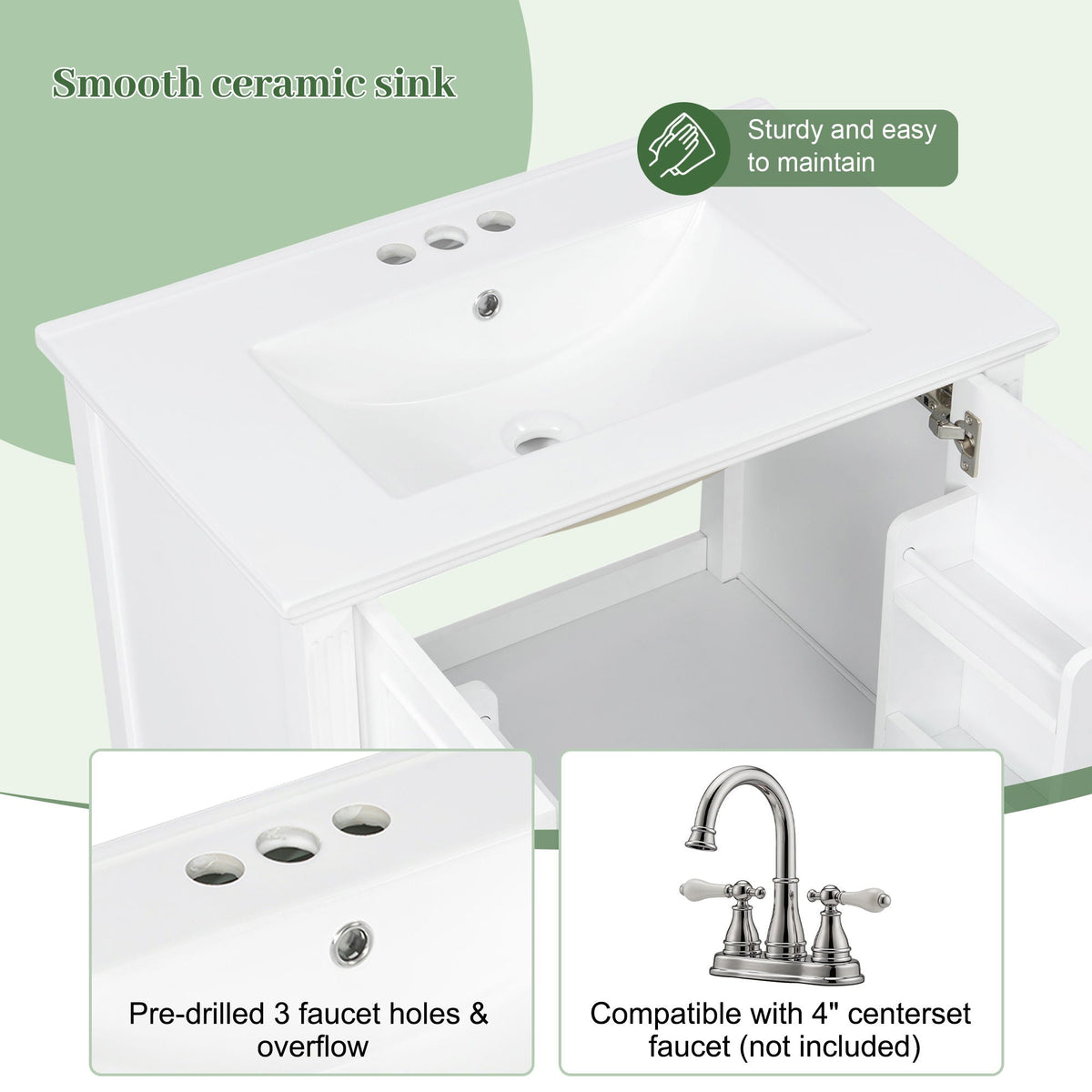 Freestanding vanity with drawer and soft-close doors, white ceramic sink HouseOfZazla on Tampa Home & Garden Store
