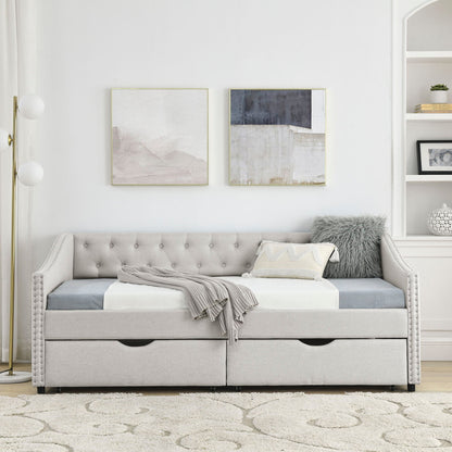 Upholstered Tufted Daybed with Storage Drawers
