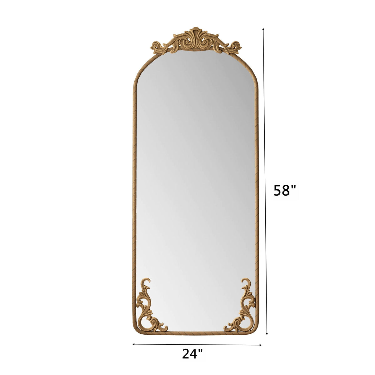 Full Body Arched Mirror with Vintage Carved Applique Bronze or Pearl Silver frame 58x24 in on Tampa Home & Garden Store