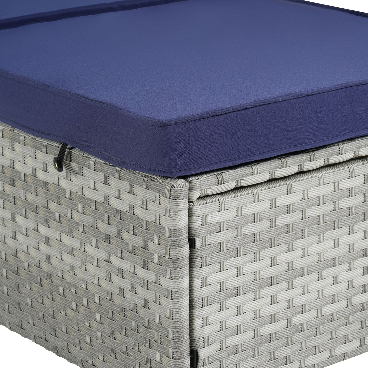 Outdoor PE rattan chaise with gray cushion on a woven wicker base on Tampa Home & Garden Store