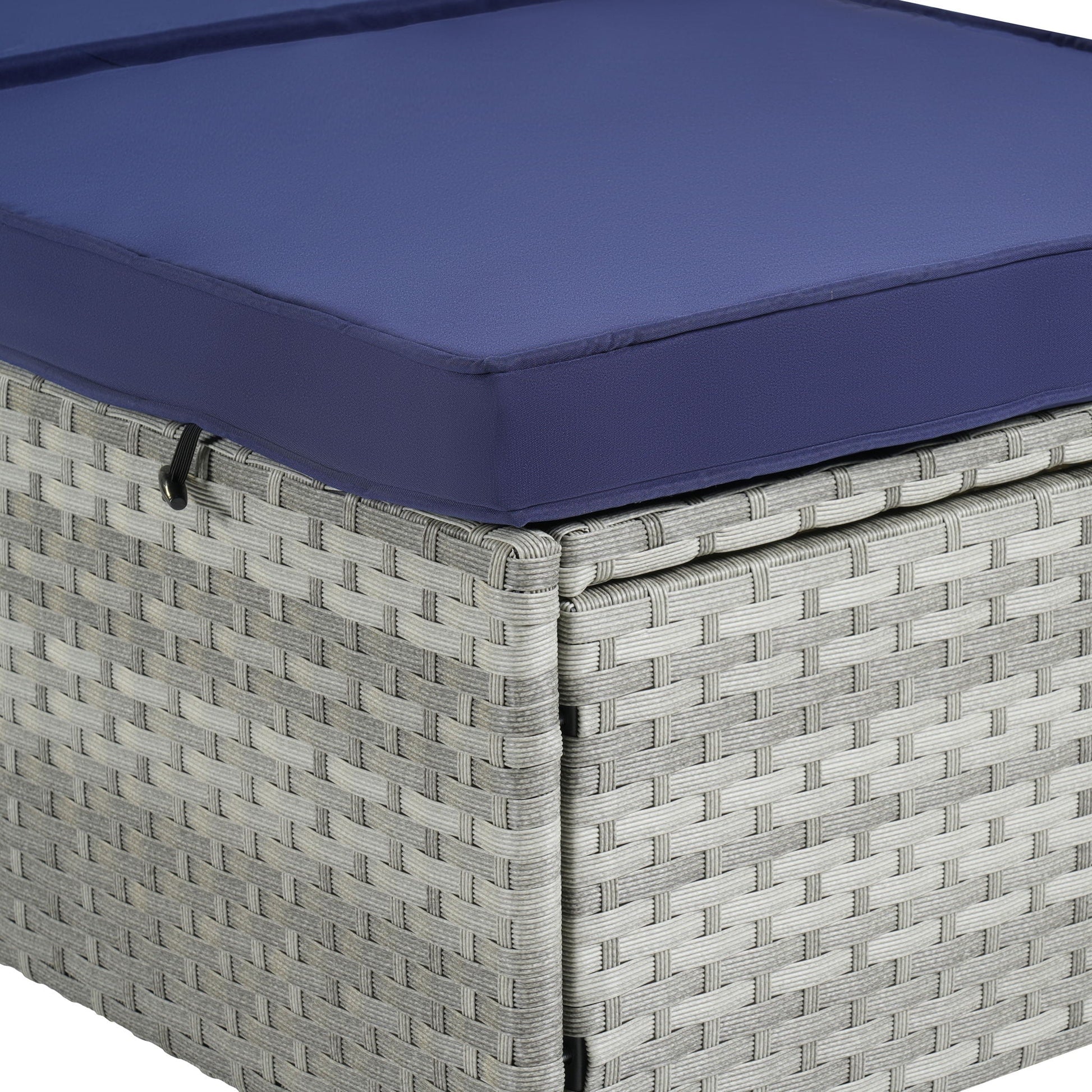 Outdoor PE rattan chaise with gray cushion on a woven wicker base on Tampa Home & Garden Store