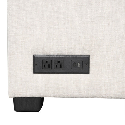 Beige sleeper ottoman with black power panel and two USB ports plus two outlets on Tampa Home & Garden Store