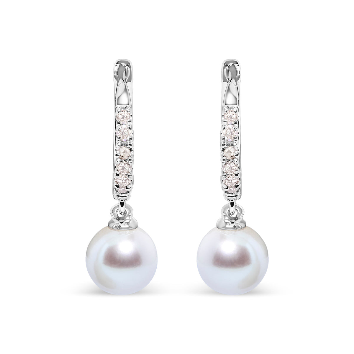 10K white gold huggy earrings pair with cultured freshwater pearls and diamond accents, Bids.com on Tampa Home & Garden Store