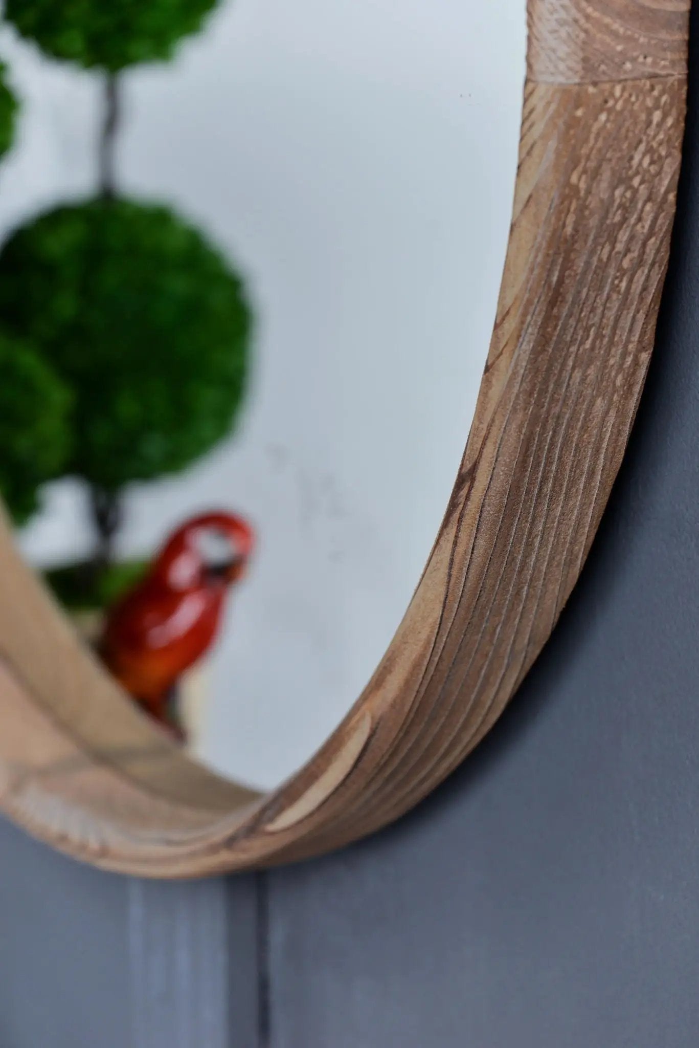 Round Wood Mirror Wall Mounted Home Decor