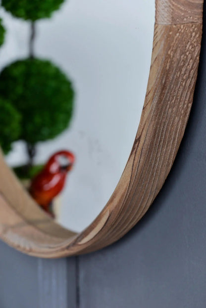 Round Wood Mirror Wall Mounted Home Decor