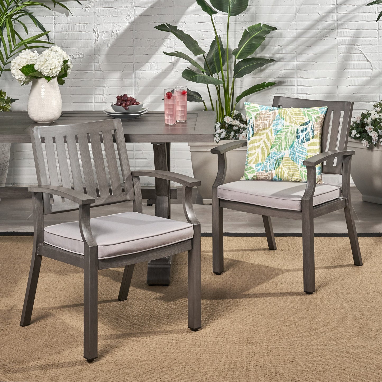 Outdoor Aluminum Dining Chair and Cushion Set 2