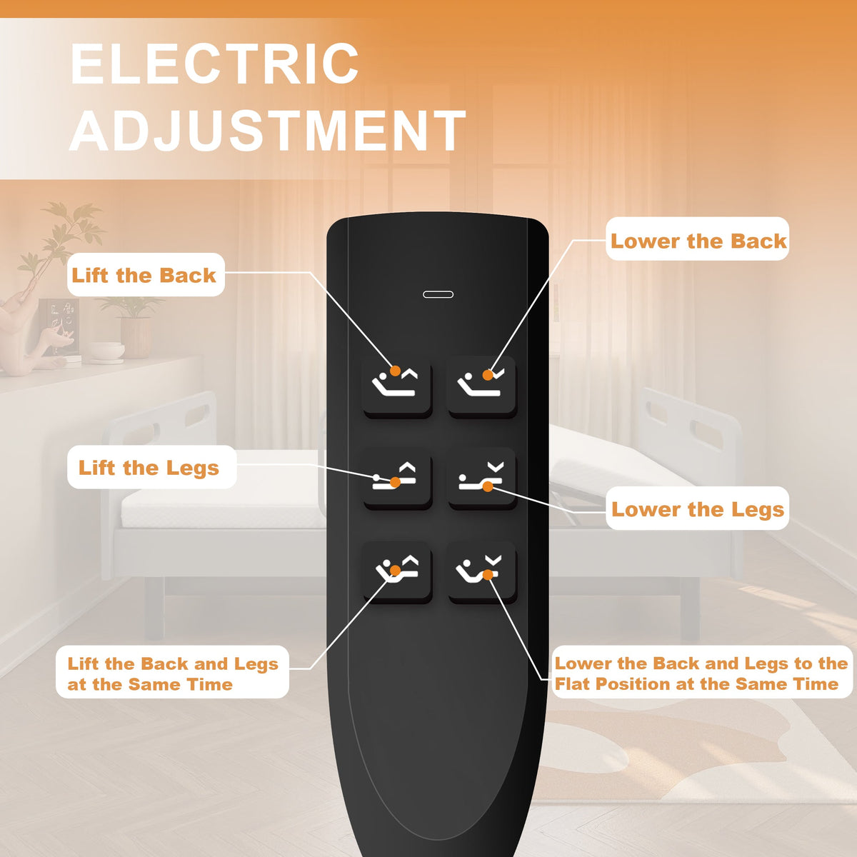 Electric adjustable hospital bed remote with back and leg lift icons, black by HouseOfZazla on Tampa Home & Garden Store