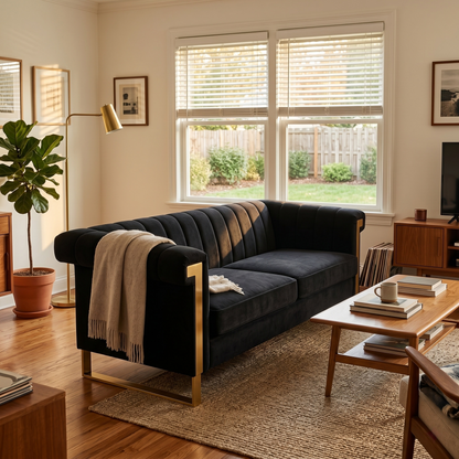 Black Velvet Chesterfield Sofa And Tufted Back