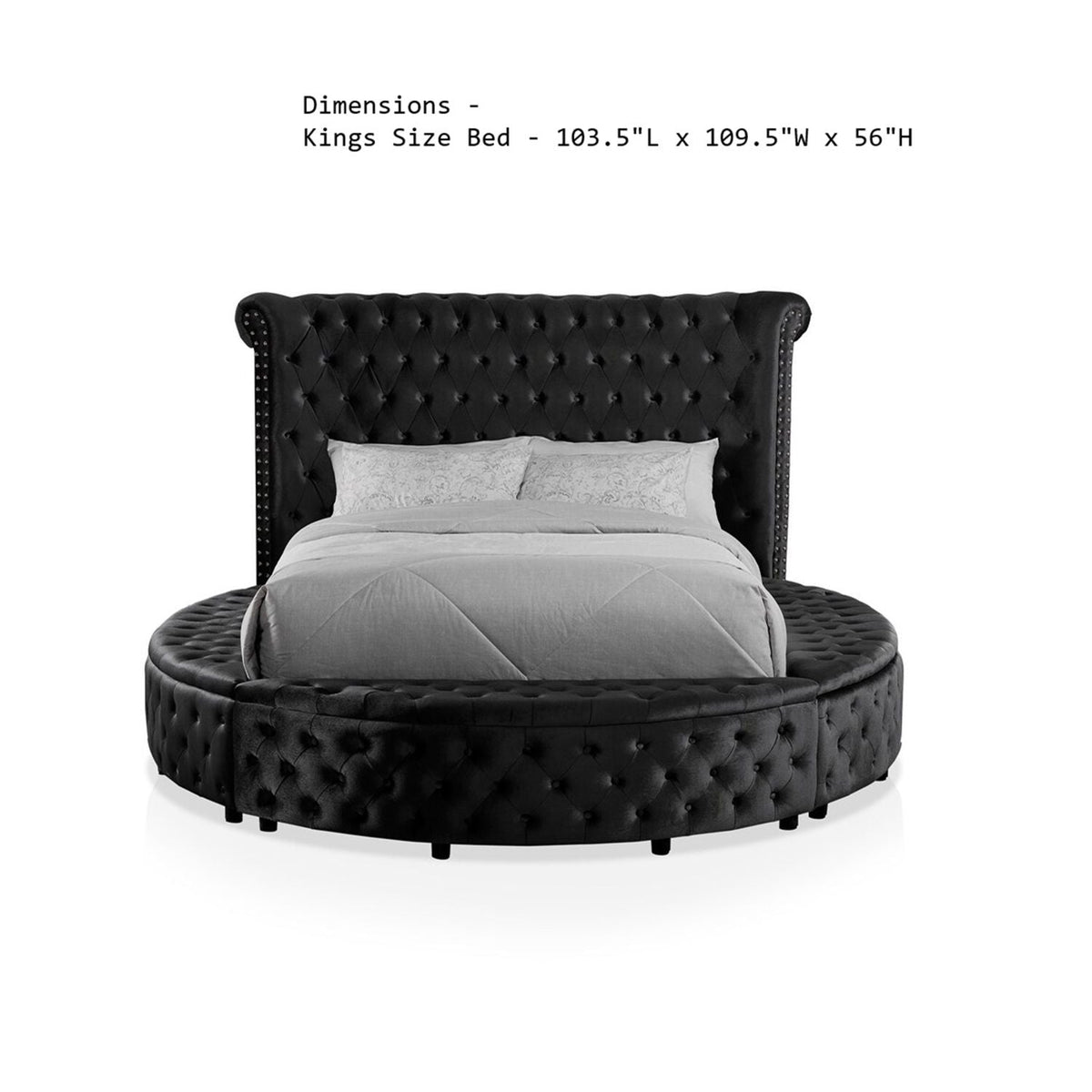Glam Button Tufted Round Bed with Usb Storage