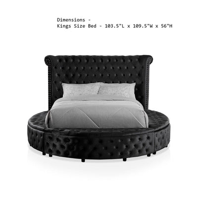 Glam Button Tufted Round Bed with Usb Storage