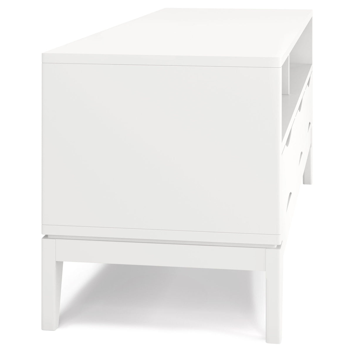 Handcrafted rubberwood TV stand with drawers in white finish, modern entertainment center on Tampa Home & Garden Store