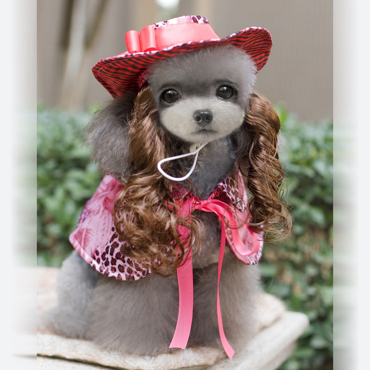 Pet Christmas outfit with pink leopard cape and pink hat for dogs on Tampa Home & Garden Store