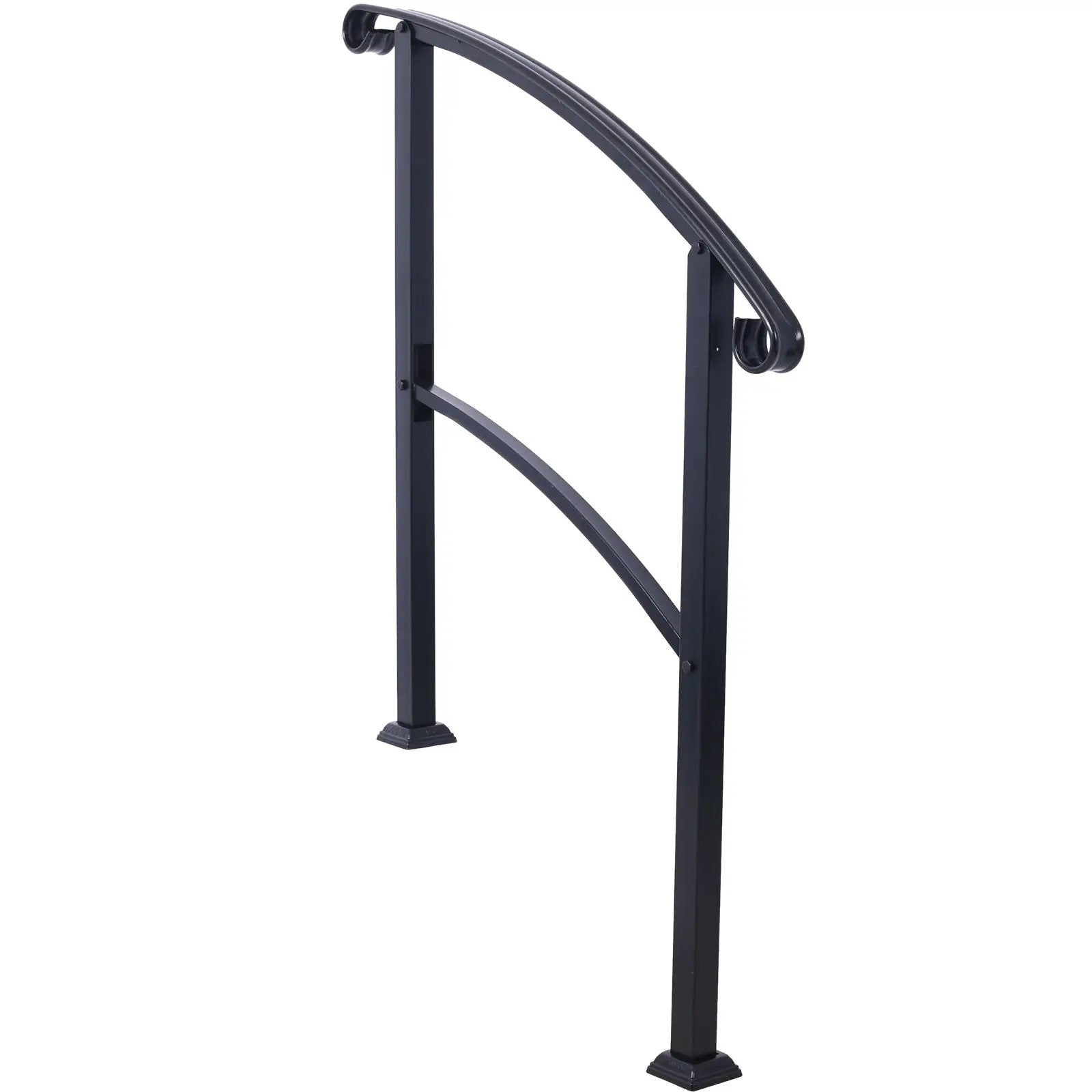 Handrail for outdoor stairs, black metal with curved top rail, 2 posts for 1–3 steps on Tampa Home & Garden Store