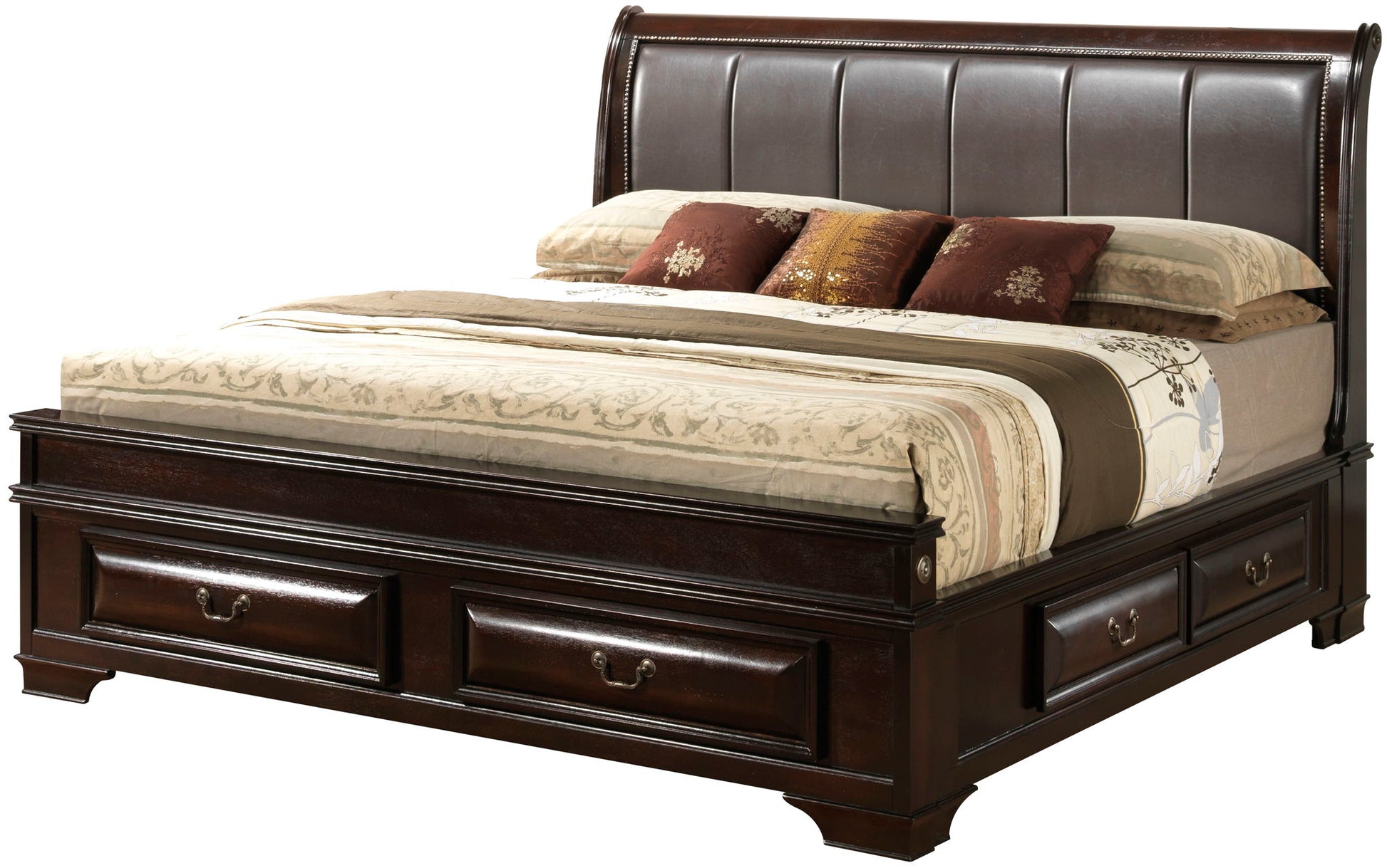 Lavita storage bed with dark wood frame and brown headboard, drawers HouseOfZazla on Tampa Home & Garden Store