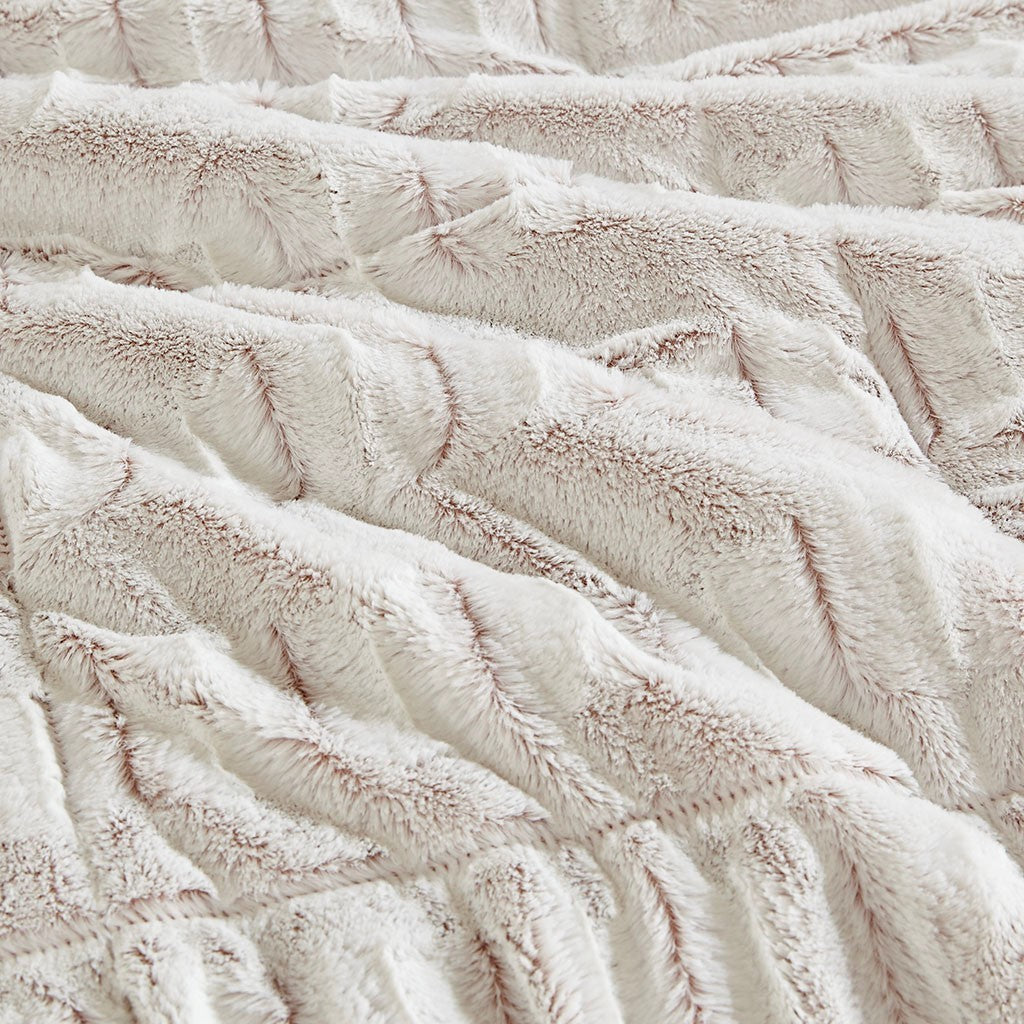 King/Cal King Back Print Long Fur Comforter Mini Set in cream plush faux fur by HouseOfZazla on Tampa Home & Garden Store