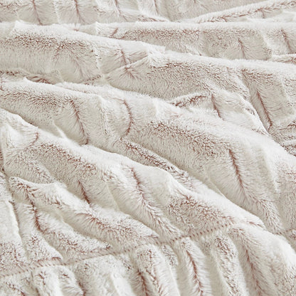 King/Cal King Back Print Long Fur Comforter Mini Set in cream plush faux fur by HouseOfZazla on Tampa Home & Garden Store