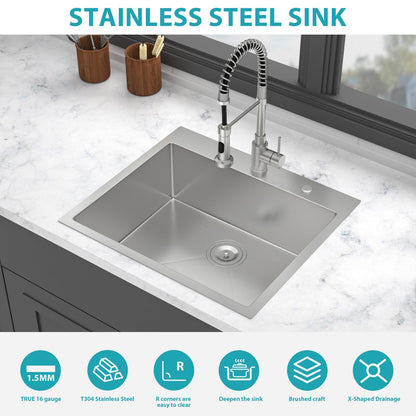 16 Gauge Drop In Single Bowl Kitchen Sink