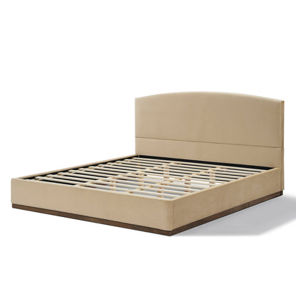 King Size Camel Velvet Upholstered Bed Frame