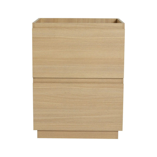 Modern freestanding bathroom vanity cabinet with double drawers in light oak wood on Tampa Home & Garden Store