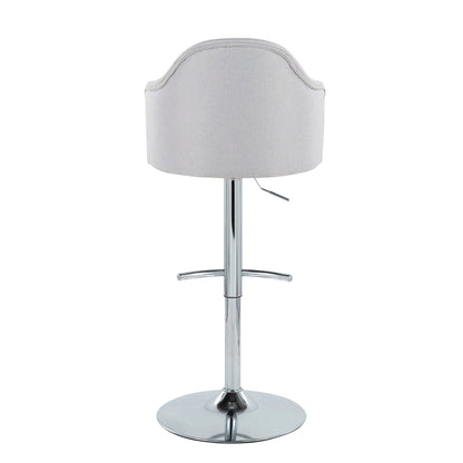 Contemporary adjustable barstool with swivel, gray upholstery and chrome pedestal base on Tampa Home & Garden Store