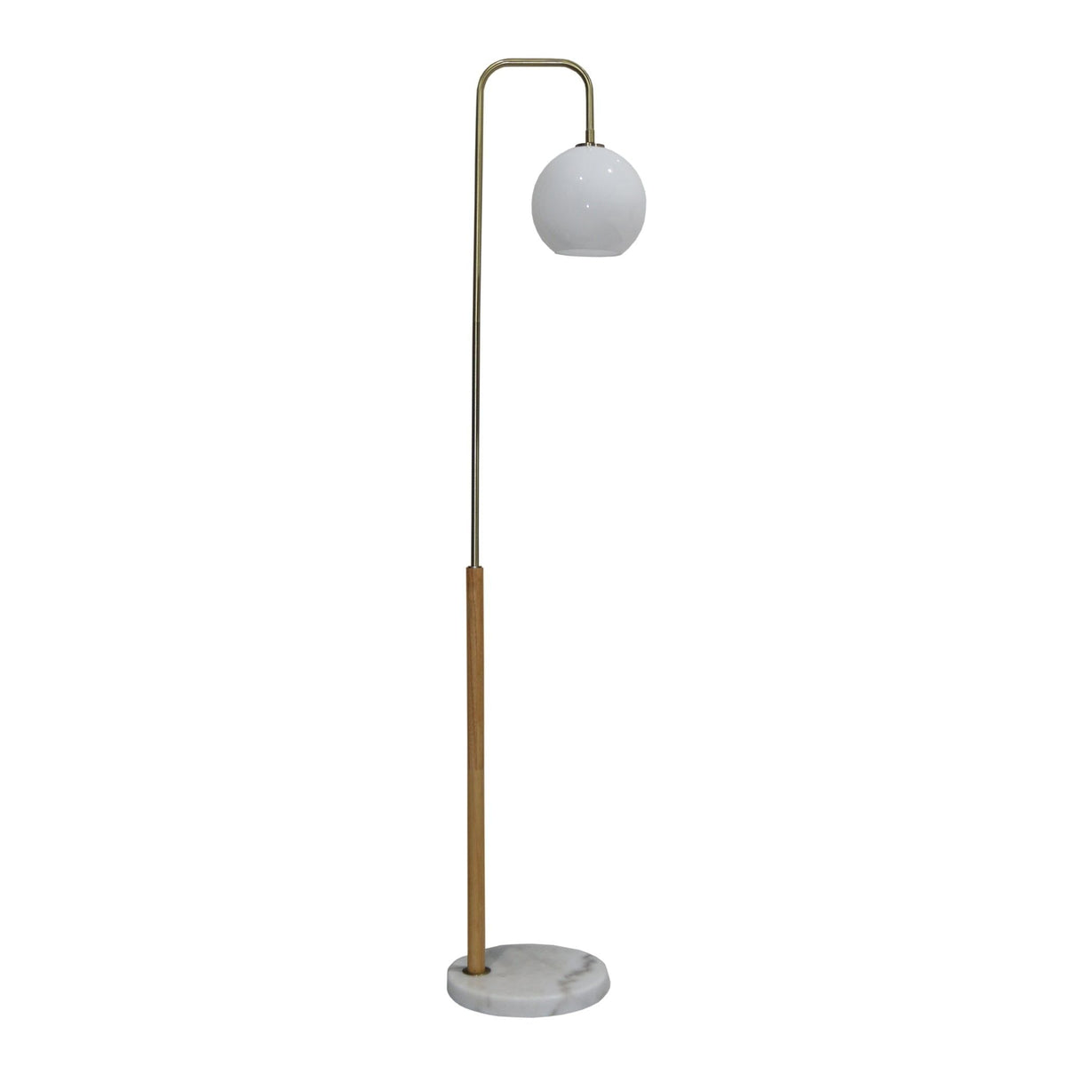Tall corner floor lamp with white glass globe shade, brass arc, and marble base by HouseOfZazla on Tampa Home & Garden Store
