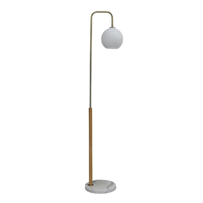 Tall corner floor lamp with white glass globe shade, brass arc, and marble base by HouseOfZazla on Tampa Home & Garden Store