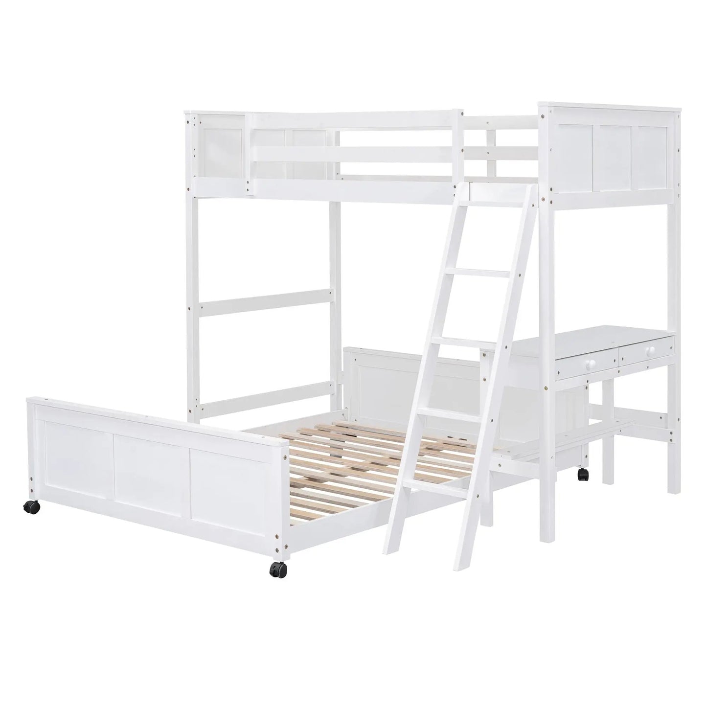 Full-over-full white bunk bed with desk and drawers, ladder, Unique Piece Furniture on Tampa Home & Garden Store