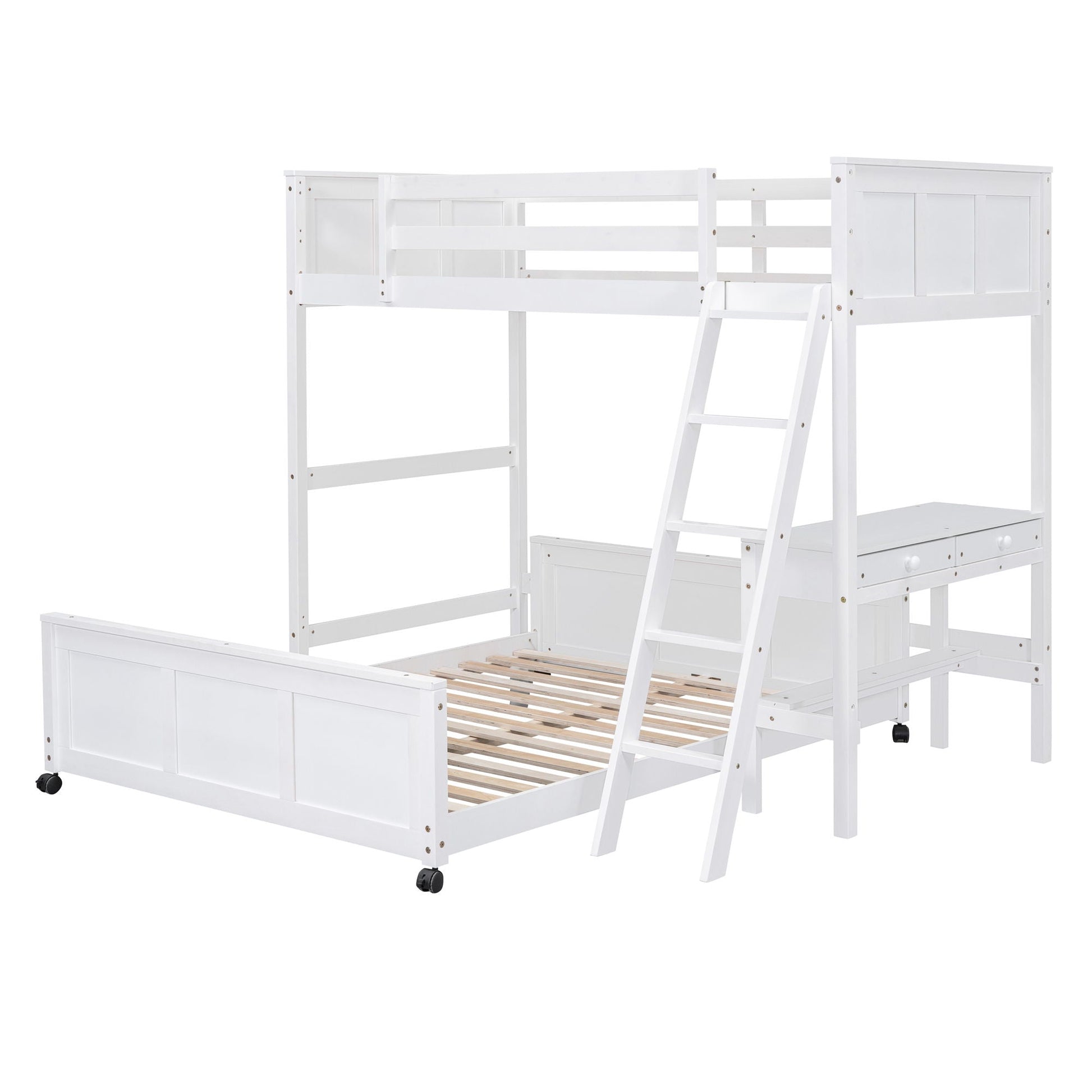 Full-over-full white bunk bed with desk and drawers, ladder, Unique Piece Furniture on Tampa Home & Garden Store