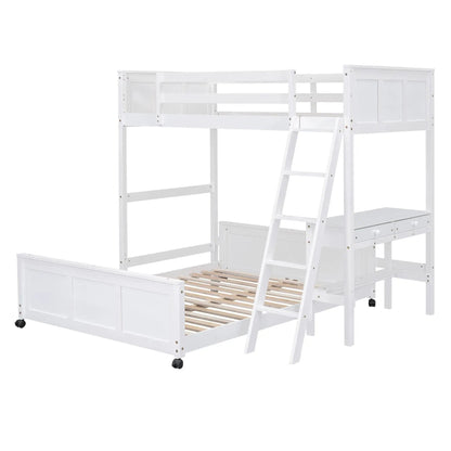 Full-over-full white bunk bed with desk and drawers, ladder, Unique Piece Furniture on Tampa Home & Garden Store