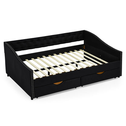 Upholstered Tufted Daybed with Storage Drawers
