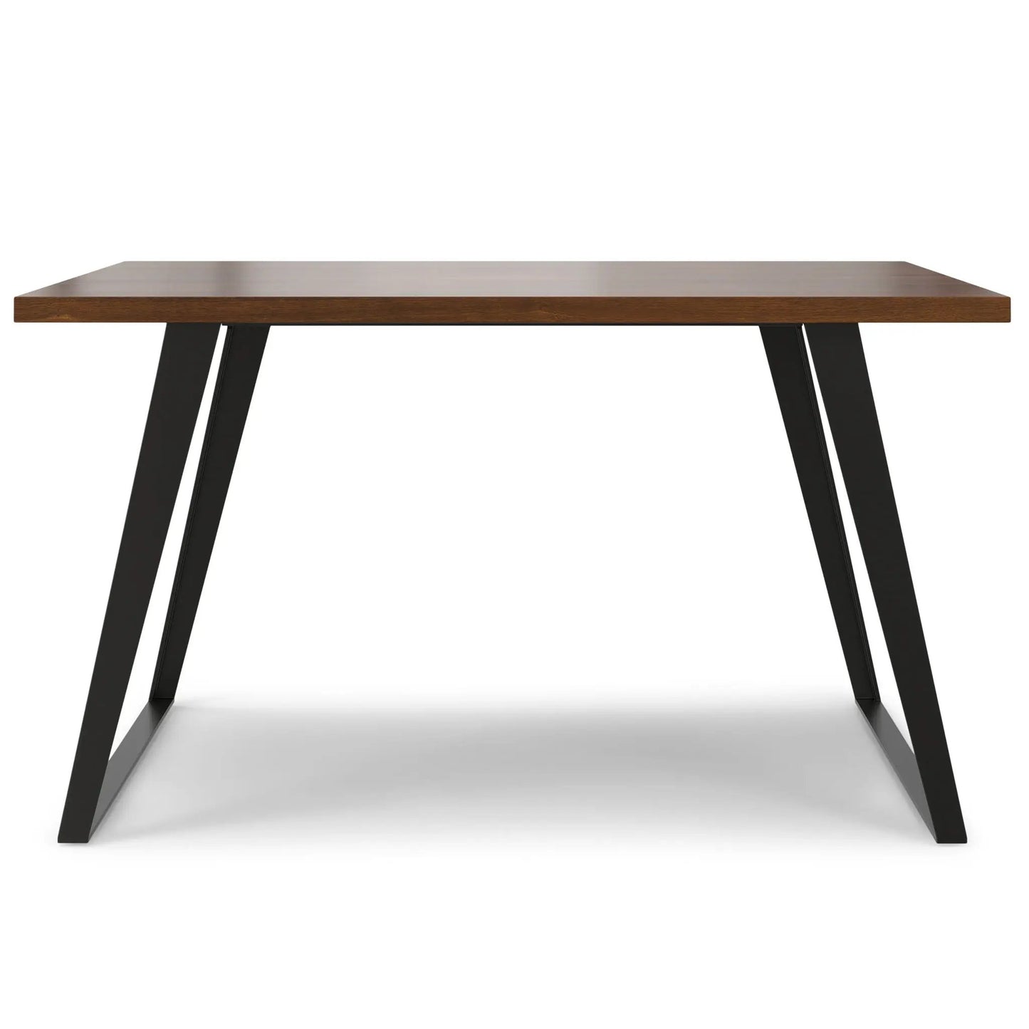 Lowry Handcrafted Square Dining Table with warm brown wood top and black angled metal legs on Tampa Home & Garden Store