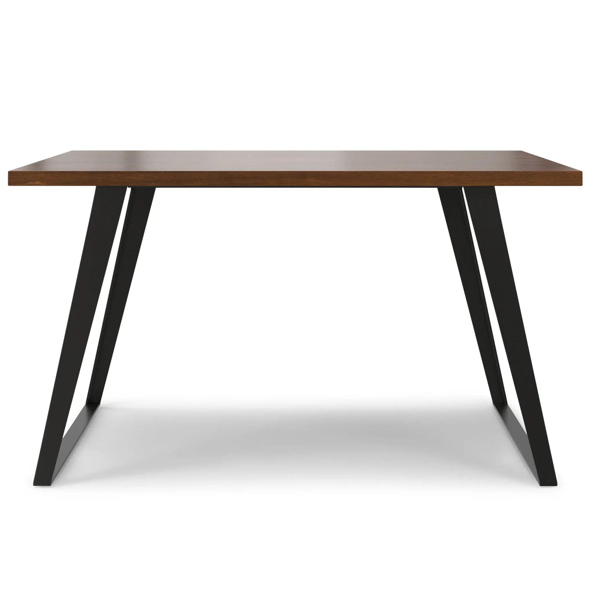 Lowry Handcrafted Square Dining Table with warm brown wood top and black angled metal legs on Tampa Home & Garden Store