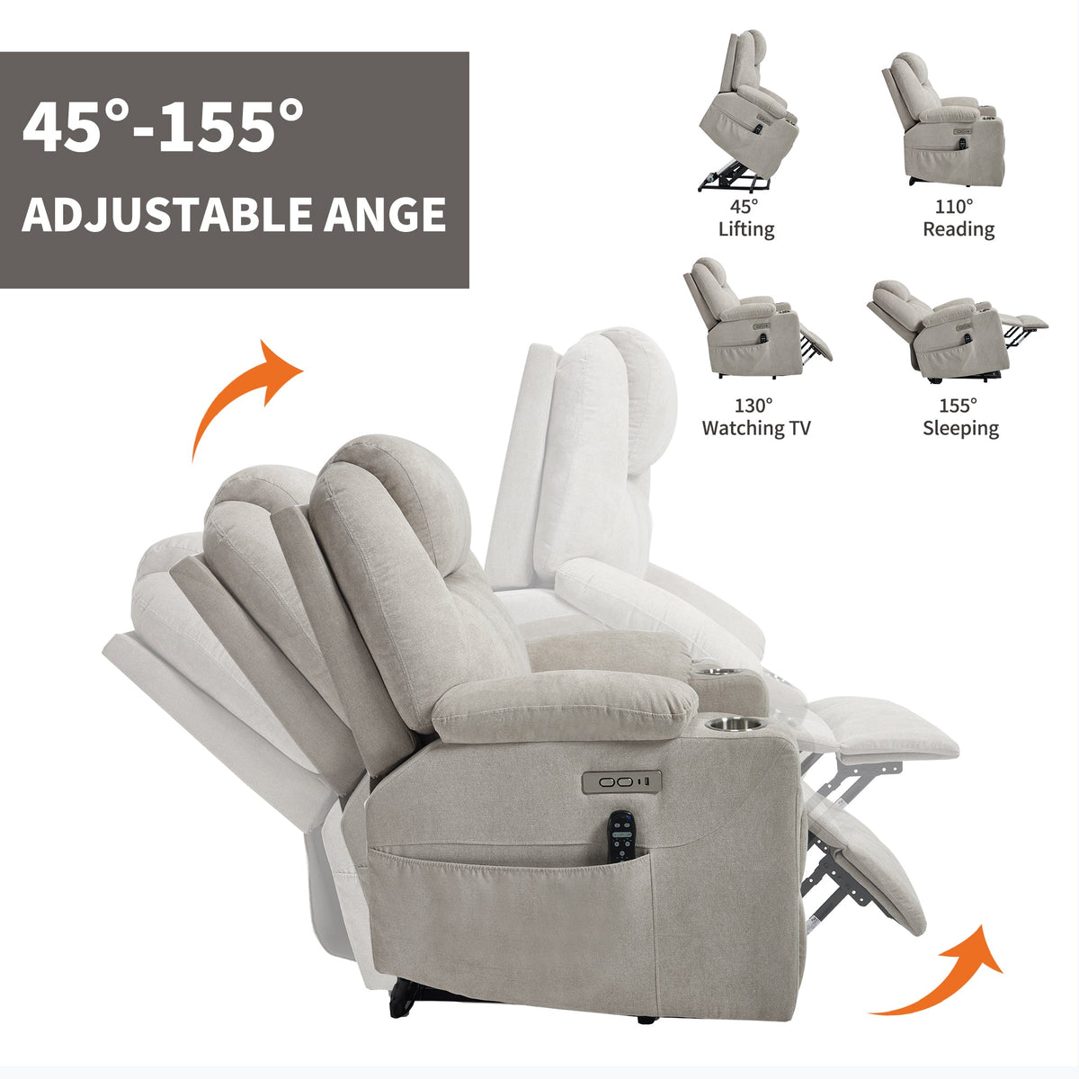 Premium power lift recliner chair with massage in beige fabric by HouseOfZazla on Tampa Home & Garden Store