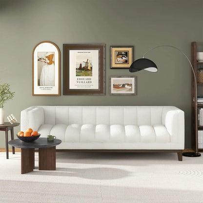 Melissa Mid Century Modern Sofa white tufted upholstery with dark wood legs by Unique Piece on Tampa Home & Garden Store