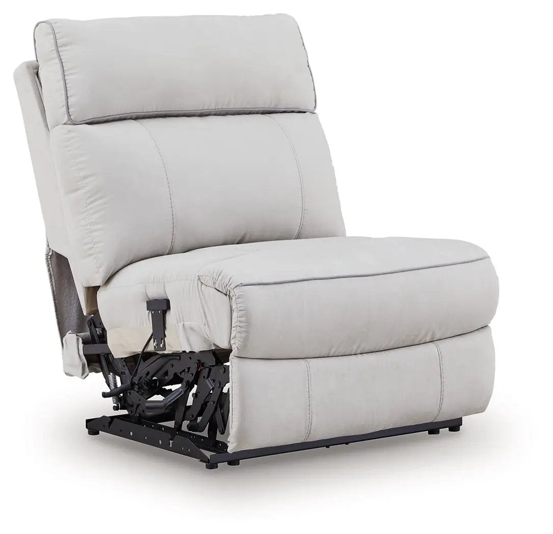 Social Pointe reclining sectional by Unique Piece Furniture in light beige fabric upholstery on Tampa Home & Garden Store
