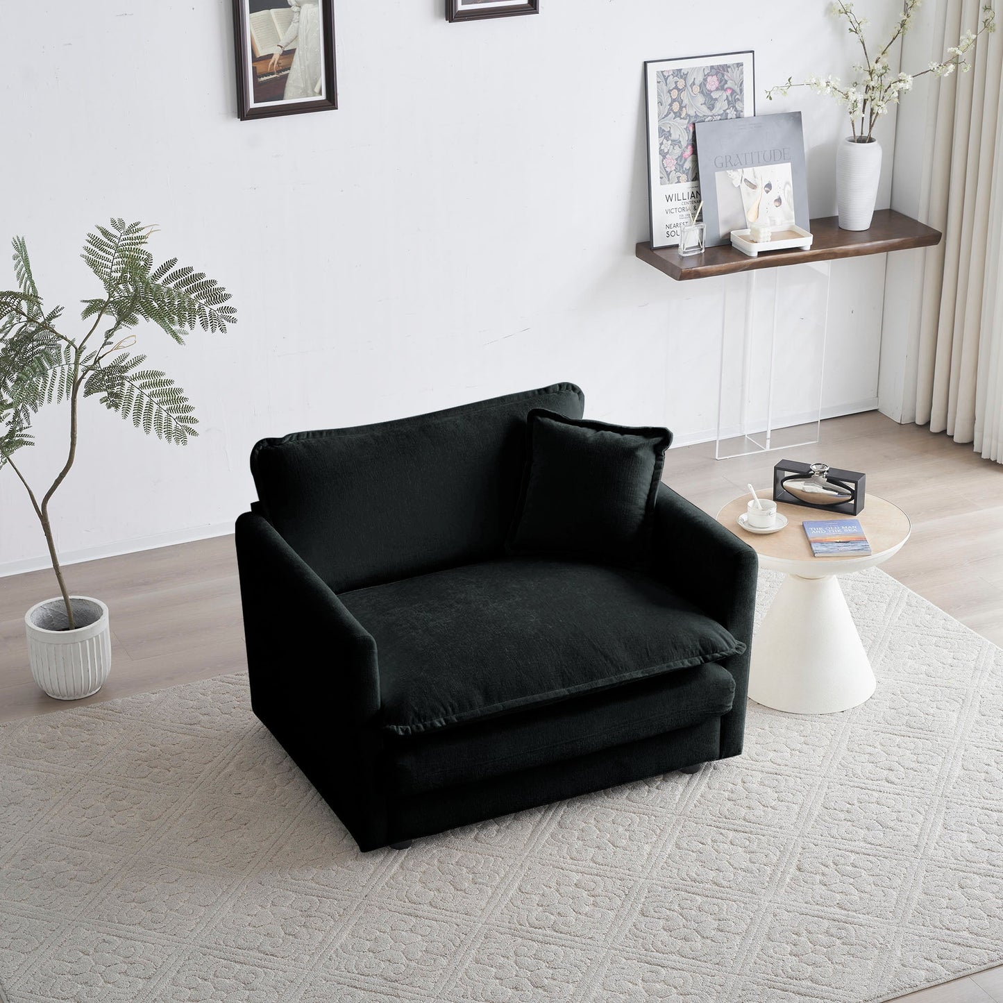 Comfy Deep Single Seat Sofa Upholstered Reading Armchair in black fabric by HouseOfZazla on Tampa Home & Garden Store