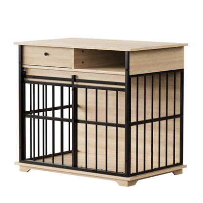 Dog Cage Furniture for Small Dogs, wood top with black metal frame and drawer, 1 unit on Tampa Home & Garden Store