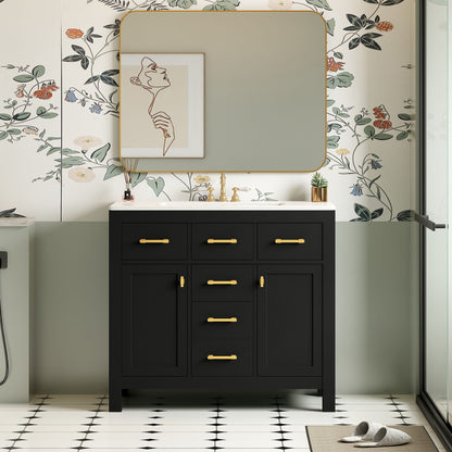 Bathroom vanity with sink, modern black 4-drawer cabinet with gold pulls Unique Piece Furniture on Tampa Home & Garden Store