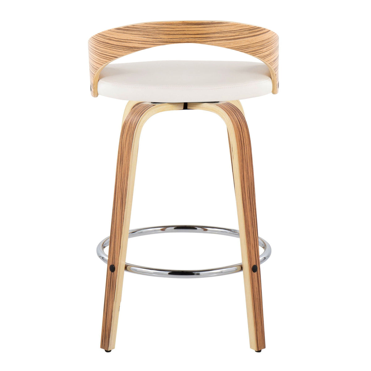 Mid Century Modern Counter Stool with wood back and white cushion swivel chrome footring on Tampa Home & Garden Store