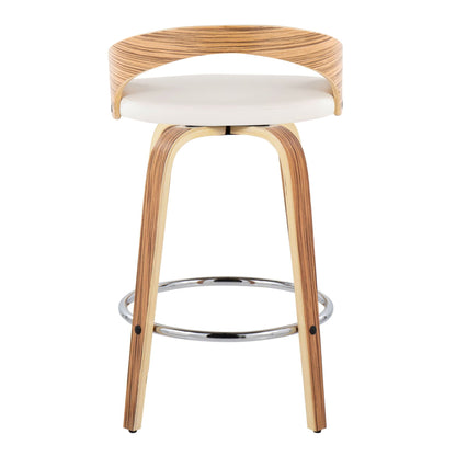Mid Century Modern Counter Stool with wood back and white cushion swivel chrome footring on Tampa Home & Garden Store