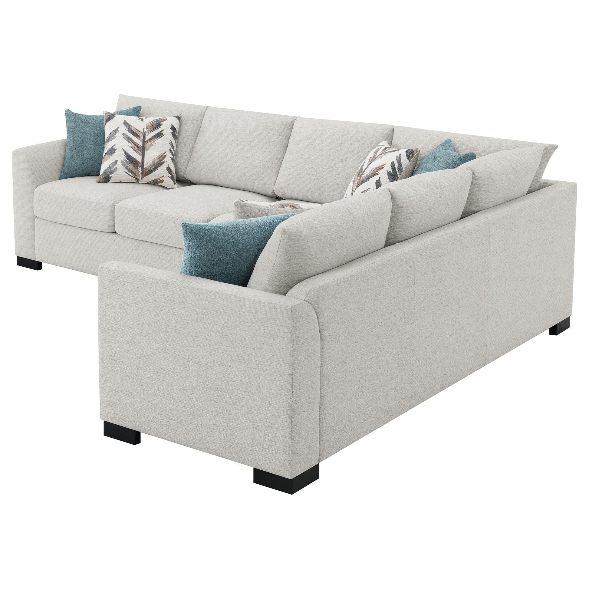 Radison Sleeper Sectional Sofa greige with teal and botanical cushions HouseOfZazla on Tampa Home & Garden Store