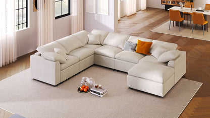 U_Style 120.8in Large 7-Seater Modular Sectional Sofa in cream upholstery by HouseOfZazla on Tampa Home & Garden Store