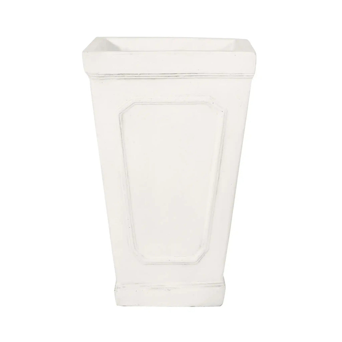 Outdoor Planter white ceramic with beveled top edge and paneled sides on Tampa Home & Garden Store