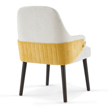 Indoor dining chair set of 2 in beige and yellow upholstery, dark wood legs by HouseOfZazla on Tampa Home & Garden Store