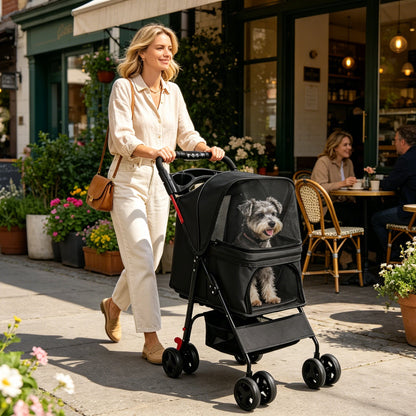Foldable Pet Stroller for Small Dogs and Cats Under 28 lbs by HouseOfZazla, black mesh on Tampa Home & Garden Store