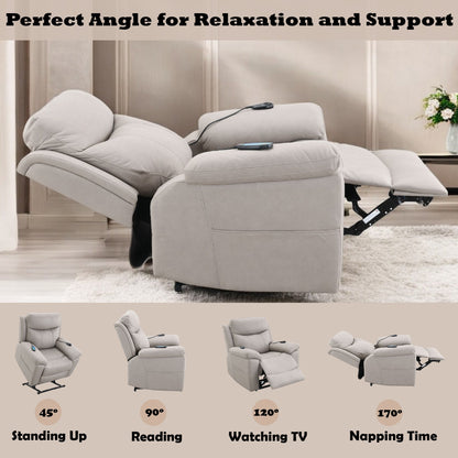 Chriki beige chenille power recliner with lift, heating and massage by HouseOfZazla on Tampa Home & Garden Store