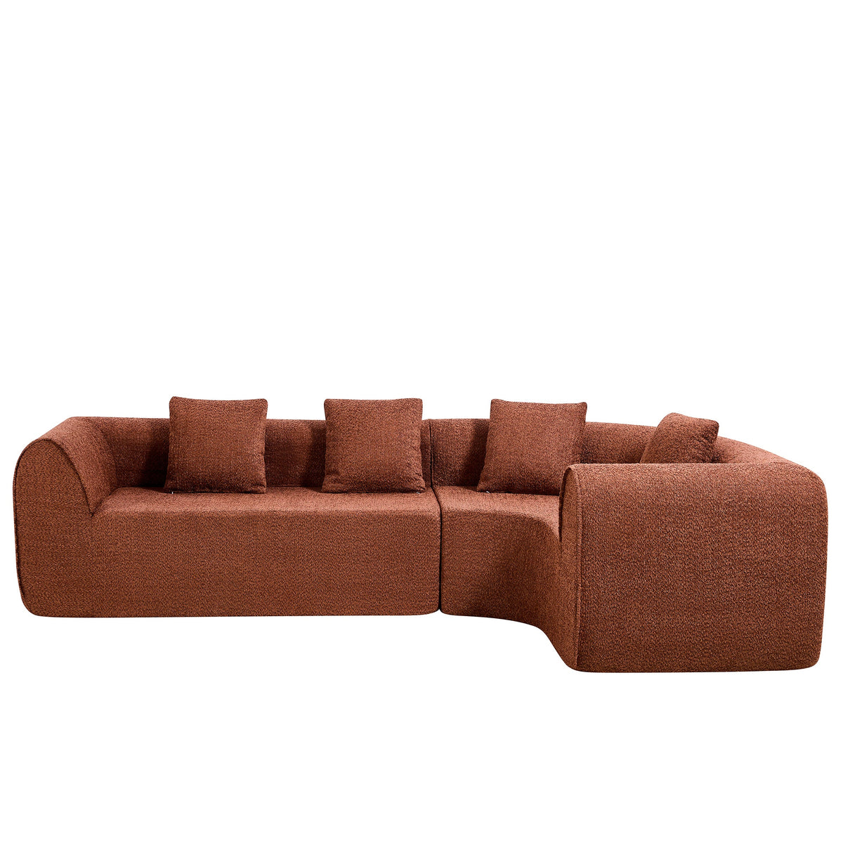 HouseOfZazla 110in modern curved L-shaped sectional sofa in rust-brown fabric with cushions on Tampa Home & Garden Store