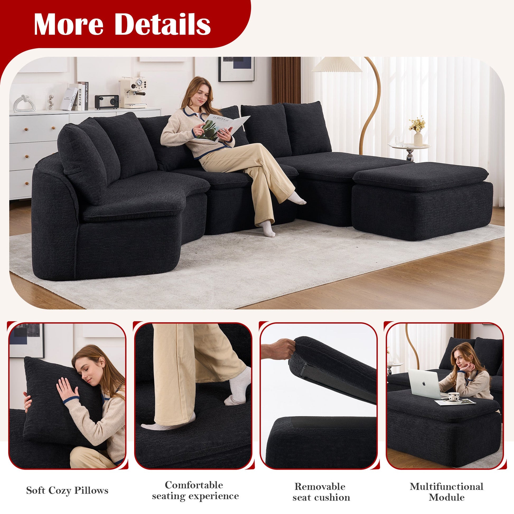 133'' Modular U-Shaped Sectional Sofa by HouseOfZazla in dark charcoal fabric on Tampa Home & Garden Store
